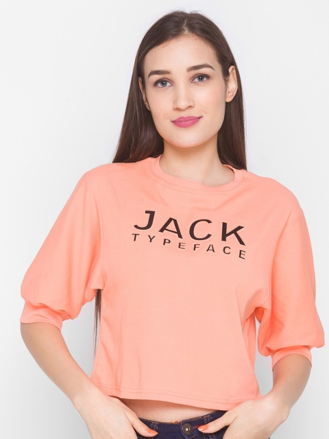 

ZOLA Peach-Coloured Printed Regular Crop Top