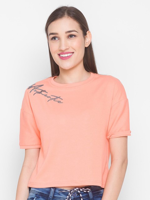 

ZOLA Peach-Coloured Typography Printed T-Shirt