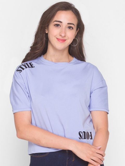 

ZOLA Blue Printed Extended Sleeves Crop Top