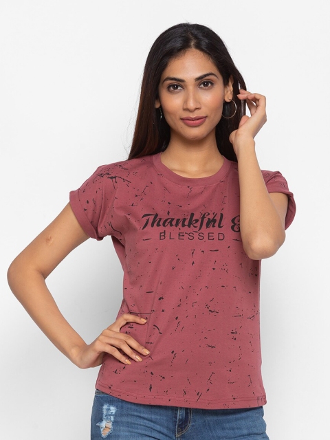 

ZOLA Mauve & Black Typography Printed Pure Cotton T-shirt