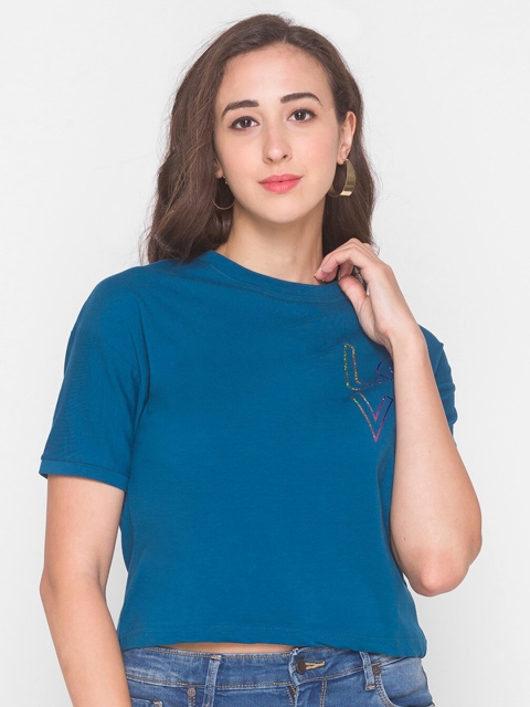 

ZOLA Blue Cotton Regular Crop Top