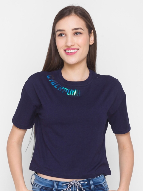 

ZOLA Navy Blue Regular Cotton Crop Top