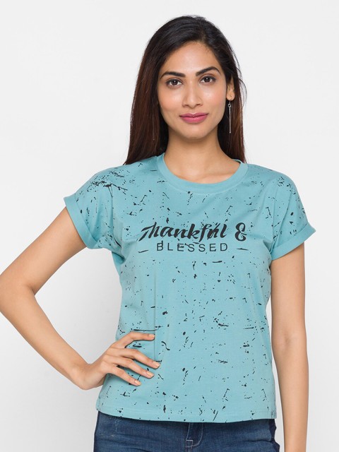 

ZOLA Teal Typography Printed Pure Cotton T-shirt
