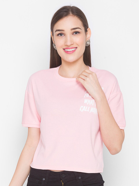 

ZOLA Pink & Off White Regular Crop Top
