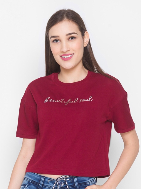 

ZOLA Maroon Extended Sleeves Regular Cotton Crop Top