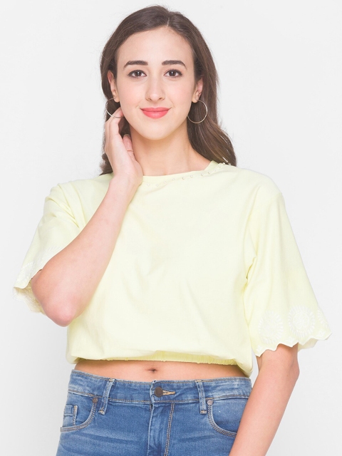 

ZOLA Yellow Solid Blouson Flared Sleeve Crop Top