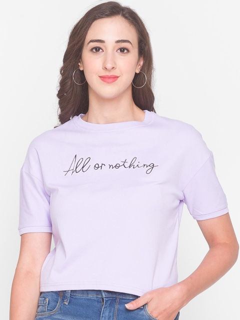 

ZOLA Women Lavender Typography Printed Drop-Shoulder Sleeves T-shirt