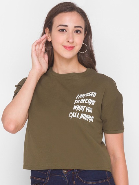 

ZOLA Olive Green Regular Cotton Crop Top