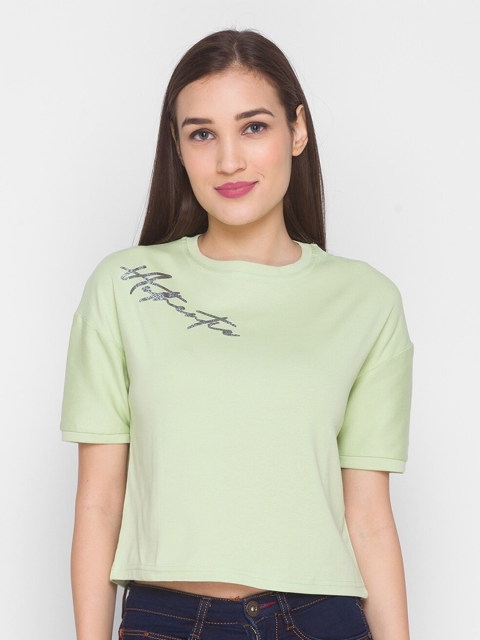 

ZOLA Women Green Drop-Shoulder Sleeves T-shirt