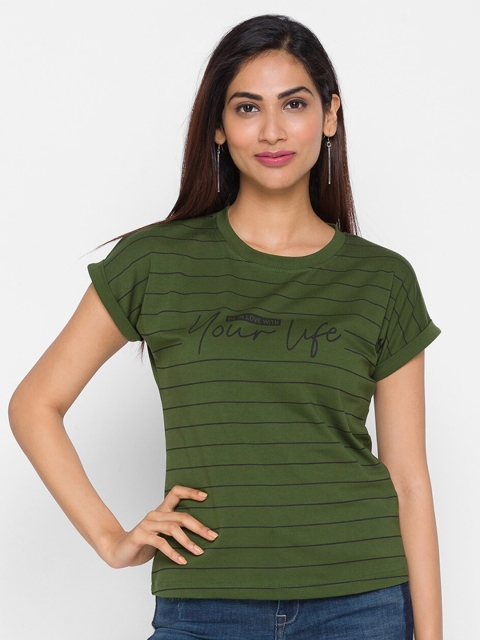 

ZOLA Olive Green & Black Striped Regular Top