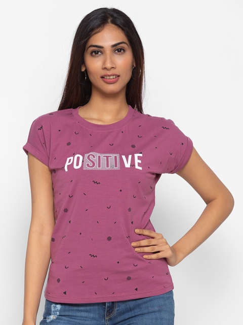 

ZOLA Women Purple Typography Printed T-shirt