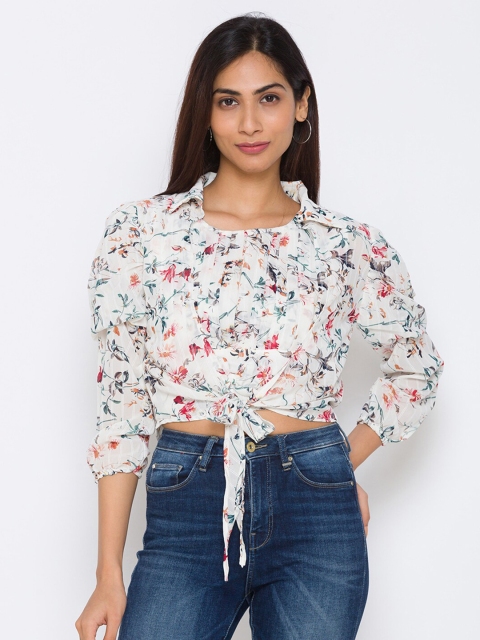 

ZOLA White & Pink Floral Regular Crop Top