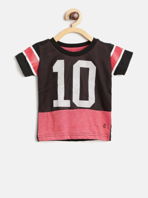 

Gini and Jony Boys Black & Brick Red Printed Round Neck T-shirt