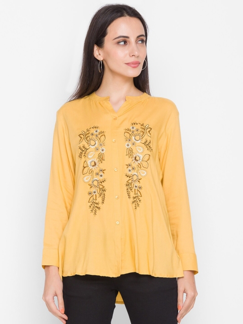

ZOLA Mustard Yellow Floral Embroidered High-Low Top