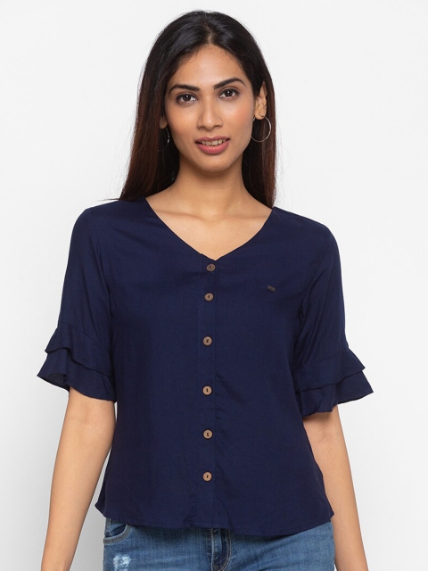 

ZOLA Navy Women Blue Solid Regular Top, Navy blue