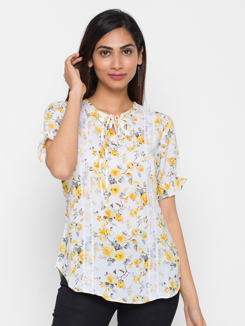

ZOLA White & Mustard Yellow Floral Regular Top