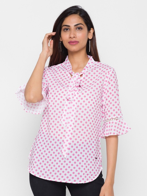

ZOLA Pink & White Polka Dot Shirt Style Top