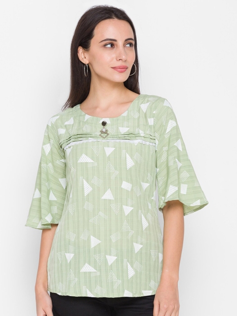 

ZOLA Green & Off White Geometric Regular Top