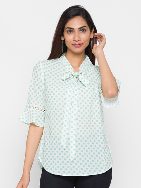

ZOLA Green & White Polka Dot Shirt Style Top