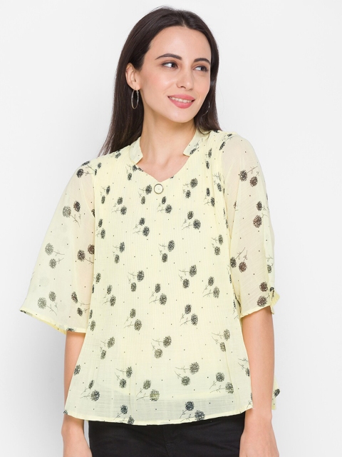 

ZOLA Yellow & Black Mandarin Collar A-Line Top