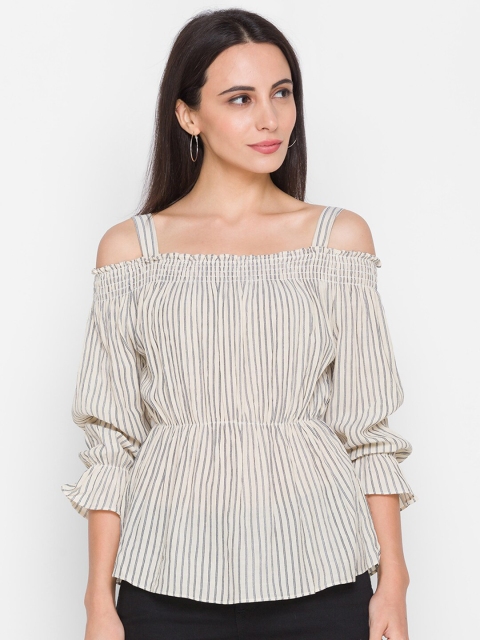 

ZOLA Woman Beige Striped Cold Shoulder Top