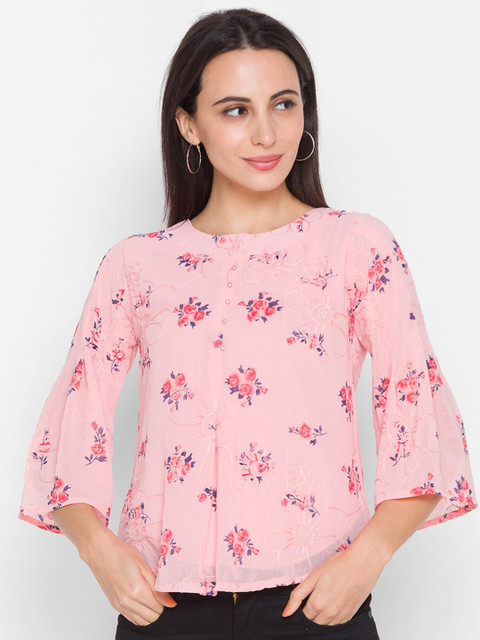 

ZOLA Woman Peach-Coloured Flared Sleeves Floral Regular Top