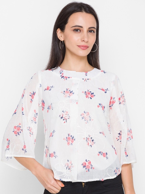 

ZOLA Woman Cream-Coloured Flared Sleeves Floral Regular Top