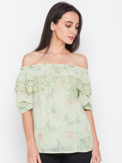 

ZOLA Woman Green Floral Off-Shoulder Bardot Top