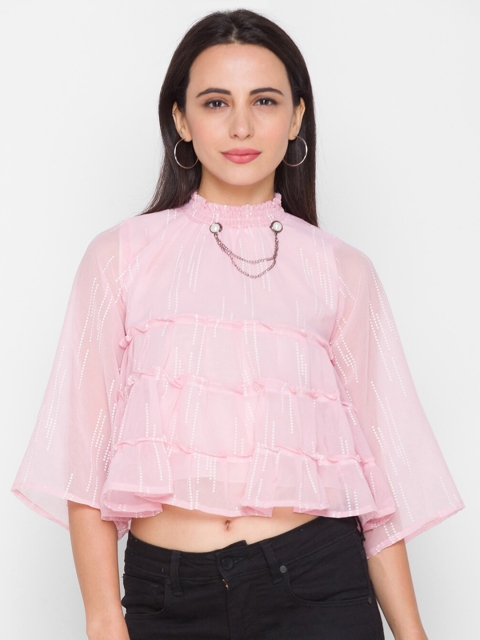 

ZOLA Woman Pink High Neck A-Line Crop Top