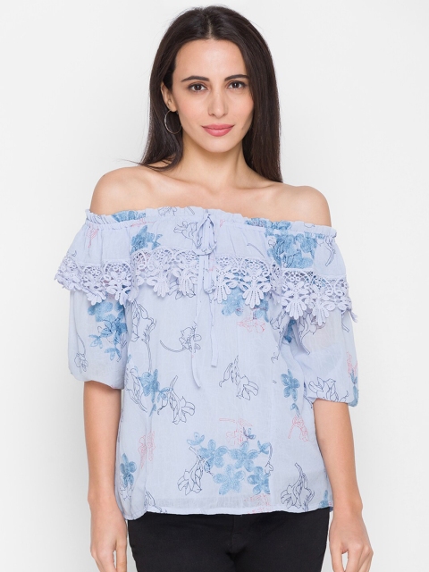 

ZOLA Woman Blue Floral Off-Shoulder Bardot Top