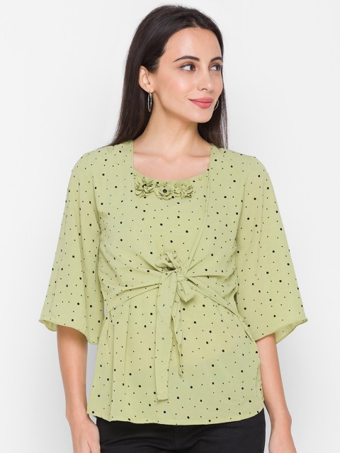 

ZOLA Woman Green Geometric Cinched Waist Top