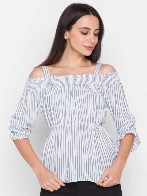 

ZOLA Woman White Striped Cold Shoulder Top