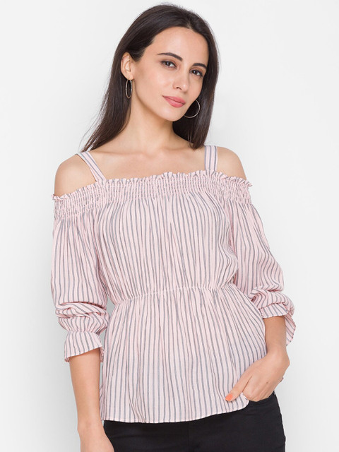 

ZOLA Woman Peach-Coloured Striped Cold Shoulder Top