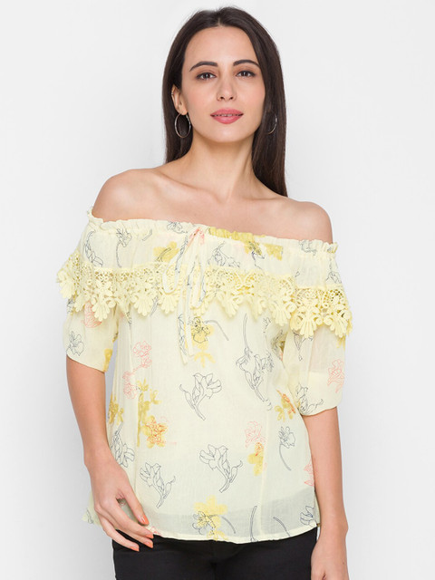 

ZOLA Woman Yellow Floral Off-Shoulder Bardot Top