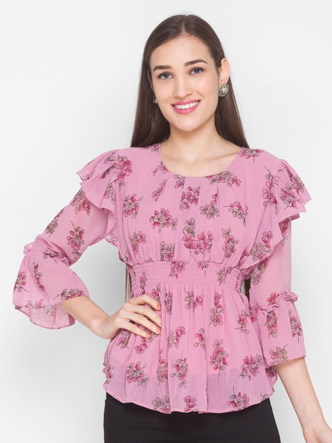 

ZOLA Woman Pink Floral Cinched Waist Top