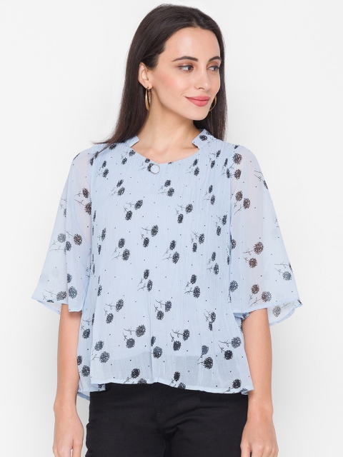 

ZOLA Woman Turquoise Blue Chinese Collar Flared Sleeves Top