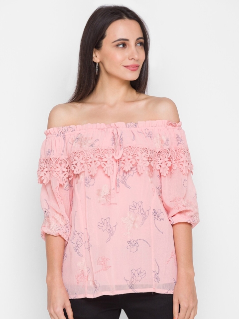 

ZOLA Woman Peach-Coloured Floral Off-Shoulder Bardot Top