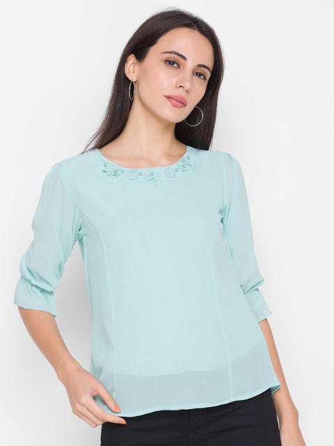 

ZOLA Woman Green Embellished Regular Top