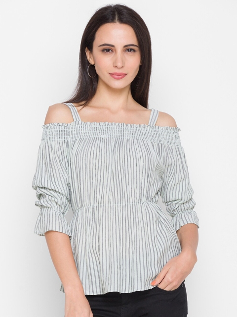 

ZOLA Green Striped Off-Shoulder Bardot Top