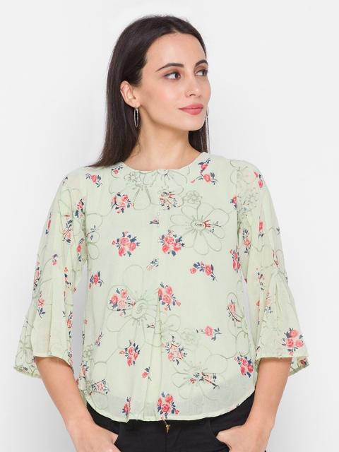 

ZOLA Woman Green Floral Flared Sleeves Top