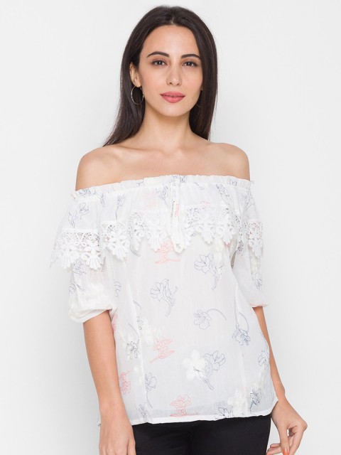 

ZOLA Woman Cream-Coloured Floral Off-Shoulder Bardot Top