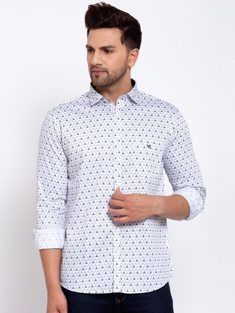 

Canstol Men White Opaque Printed Casual Shirt