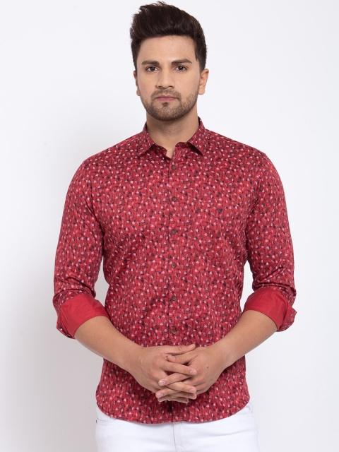 

Canstol Men Red Opaque Printed Casual Shirt