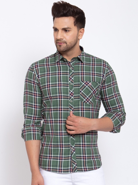 

Canstol Men Olive Green Tartan Checks Opaque Checked Casual Shirt