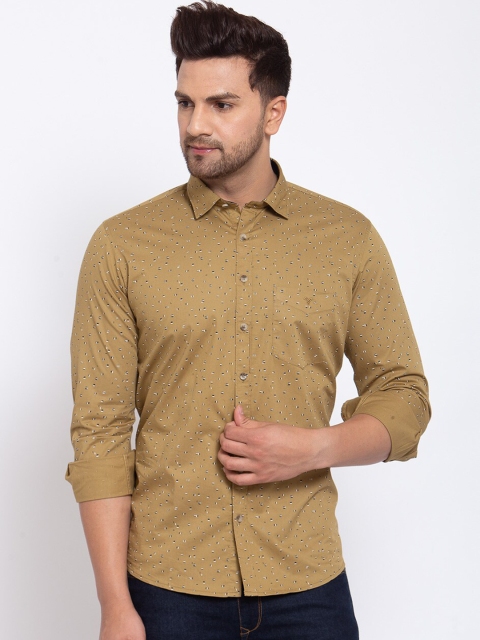 

Canstol Men Yellow & Black Opaque Printed Pure Cotton Casual Shirt
