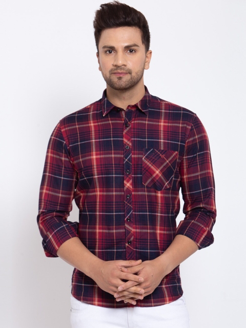 

Canstol Men Maroon Tartan Checks Opaque Checked Casual Shirt