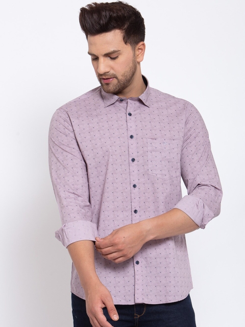 

Canstol Men Purple & Blue Opaque Printed Pure Cotton Casual Shirt