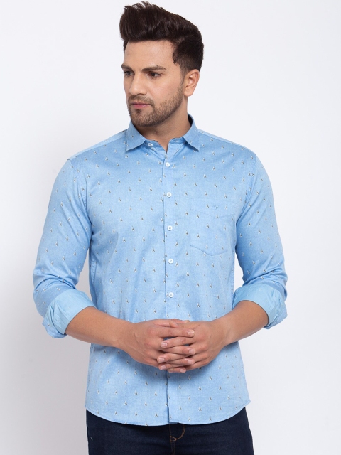 

Canstol Men Blue Opaque Printed Casual Cotton Shirt