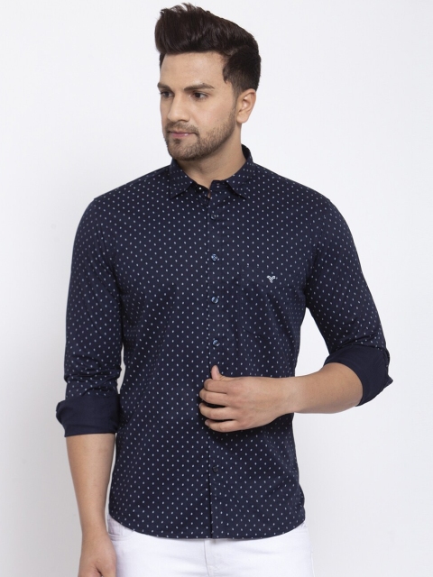 

Canstol Men Navy Blue & White Opaque Printed Pure Cotton Casual Shirt