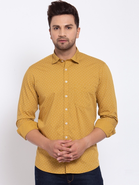 

Canstol Men Yellow Opaque Pure Cotton Casual Shirt
